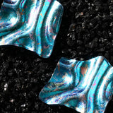Lagoon Blue Etchline Titanium Earrings