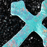 Lagoon Blue Oval Cross Titanium Necklace