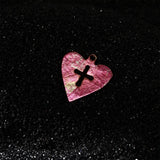 Mini Raspberry Pink Heart Cross Titanium Necklace