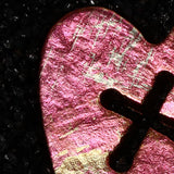 Mini Raspberry Pink Heart Cross Titanium Necklace